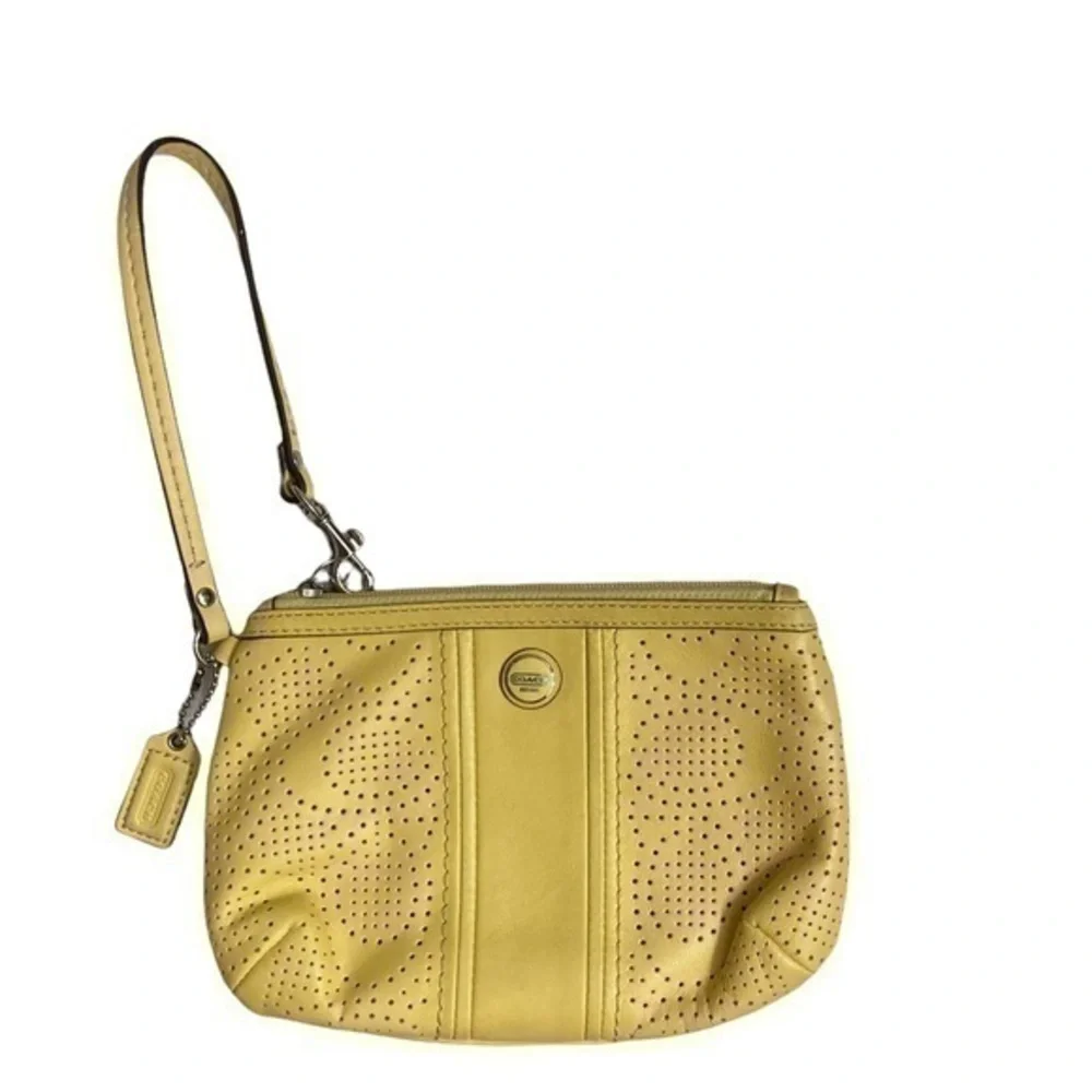 Coach yellow vintage y2k leather perforated signature c wristlet bag